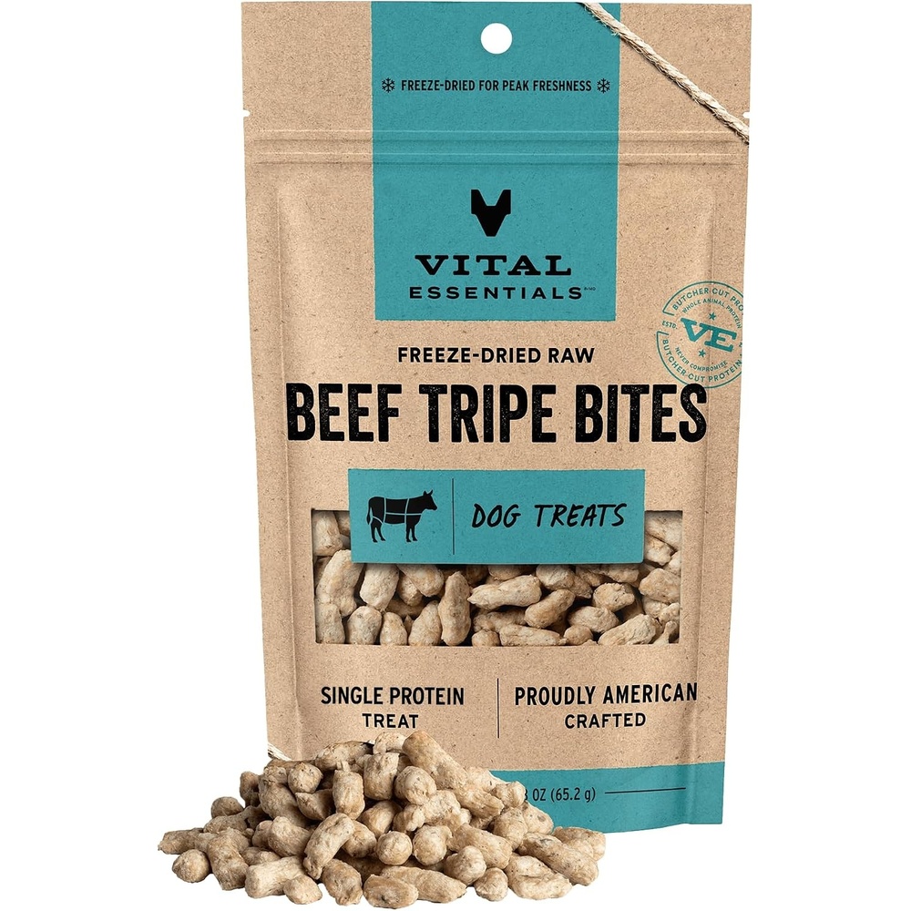 image:imageVital Essentials Freeze Dried Dog Treats Beef Bites 62 oz Bag Single Protein Made With Beef amp Liver Premium Quality Protein GrainFree Training TreatsBeef Tripe