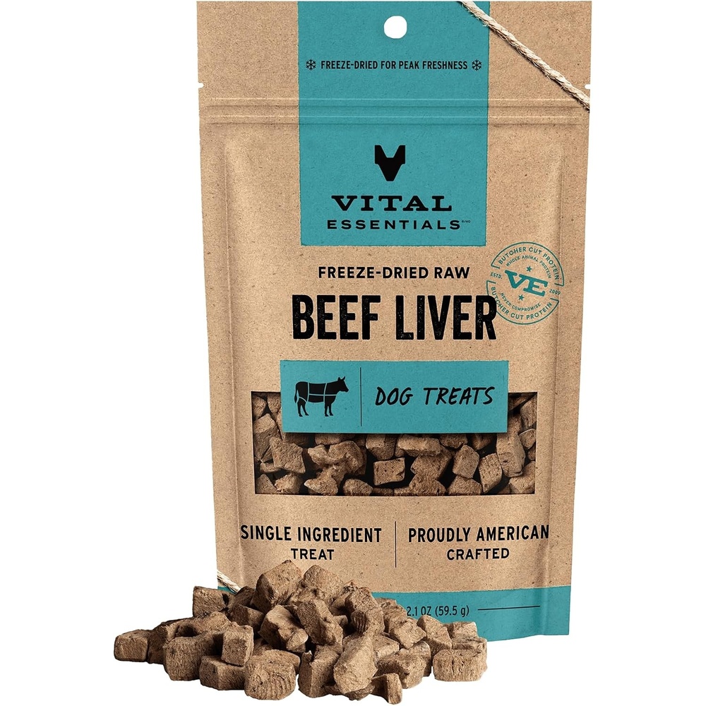 image:imageVital Essentials Freeze Dried Dog Treats Beef Liver 21 oz Bag Single Ingredient Made With 100 Beef Liver GrainFree Training Treats USA Made with US amp Globally Sourced IngredientsBeef