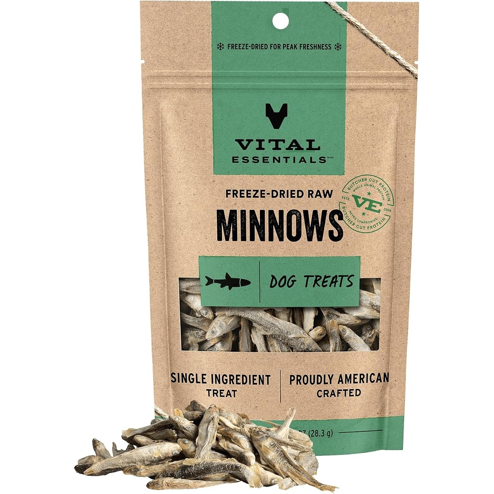 image:imageVital Essentials Freeze Dried Minnows Dog Treats 1 oz Bag Single Ingredient 100 Minnow Premium Quality Protein GrainFree Treats USA Made with US amp Globally Sourced IngredientsMinnows