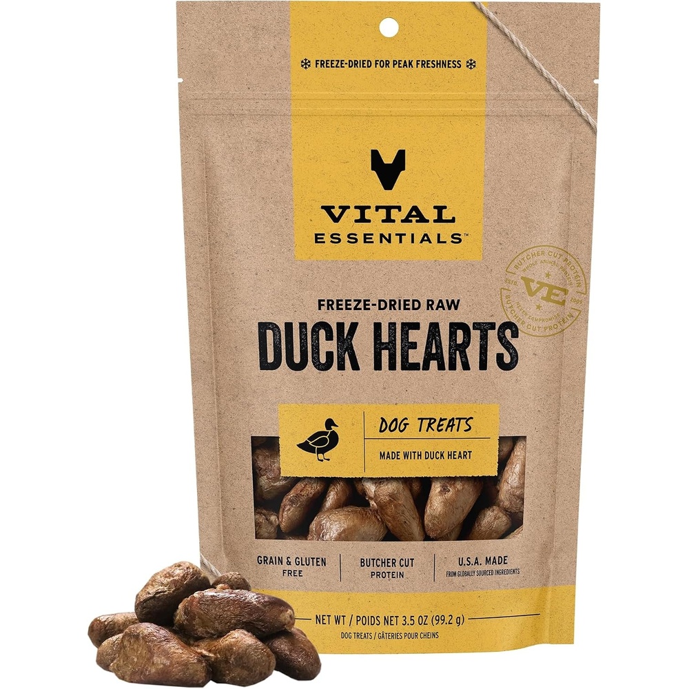 image:imageVital Essentials Freeze Dried Raw Chicken Hearts Dog Treats 375 oz Bag Single Ingredient Premium Quality Protein Grain Free USA Made with US amp Globally Sourced IngredientsDuck Hearts