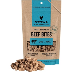 Vital Essentials Freeze Dried Dog Treats, Beef Bites, 6.2 oz Bag | Single Protein, Made With Beef & Liver, Premium Quality Protein, Grain-Free Training Treats(Beef)