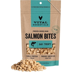 Vital Essentials Freeze Dried Dog Treats, Beef Bites, 6.2 oz Bag | Single Protein, Made With Beef & Liver, Premium Quality Protein, Grain-Free Training Treats(Salmon)
