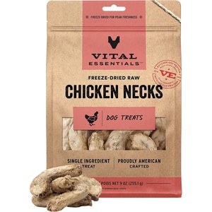 Vital Essentials Freeze Dried Raw Chicken Hearts Dog Treats, 3.75 oz Bag | Single Ingredient, Premium Quality Protein, Grain Free, USA Made with U.S. & Globally Sourced Ingredients(Chicken Necks)