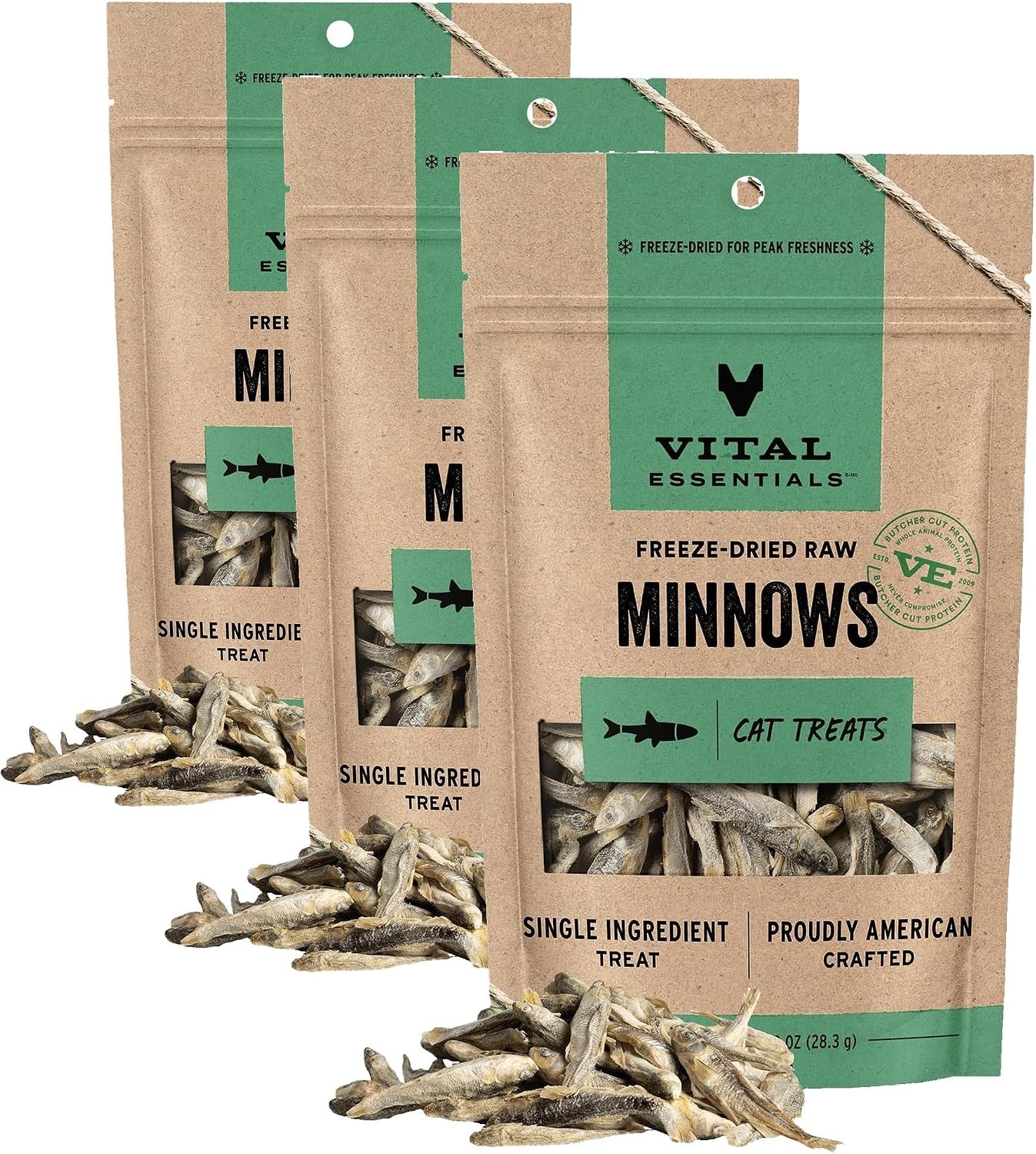 image:imageVital Essentials Freeze Dried Minnows Cat Treats 05 oz Bag Single Ingredient Premium Quality Protein Grain Free Healthy Treats USA Made with US amp Globally Sourced IngredientsMinnows