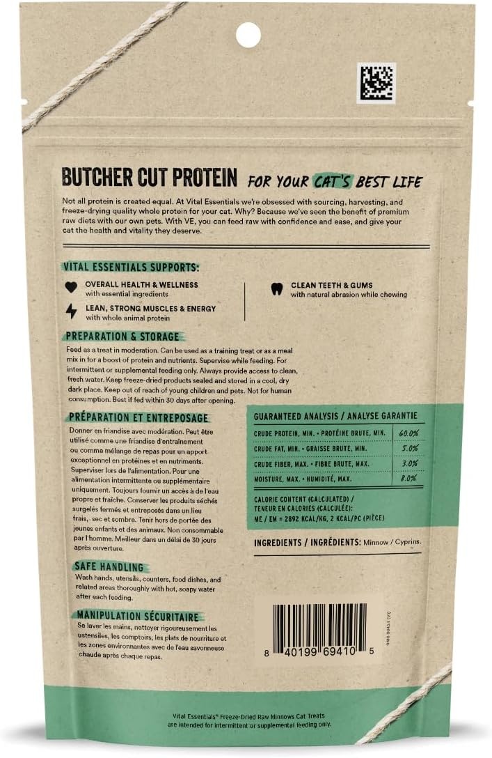 image:imageVital Essentials Freeze Dried Minnows Cat Treats 05 oz Bag Single Ingredient Premium Quality Protein Grain Free Healthy Treats USA Made with US amp Globally Sourced IngredientsMinnows