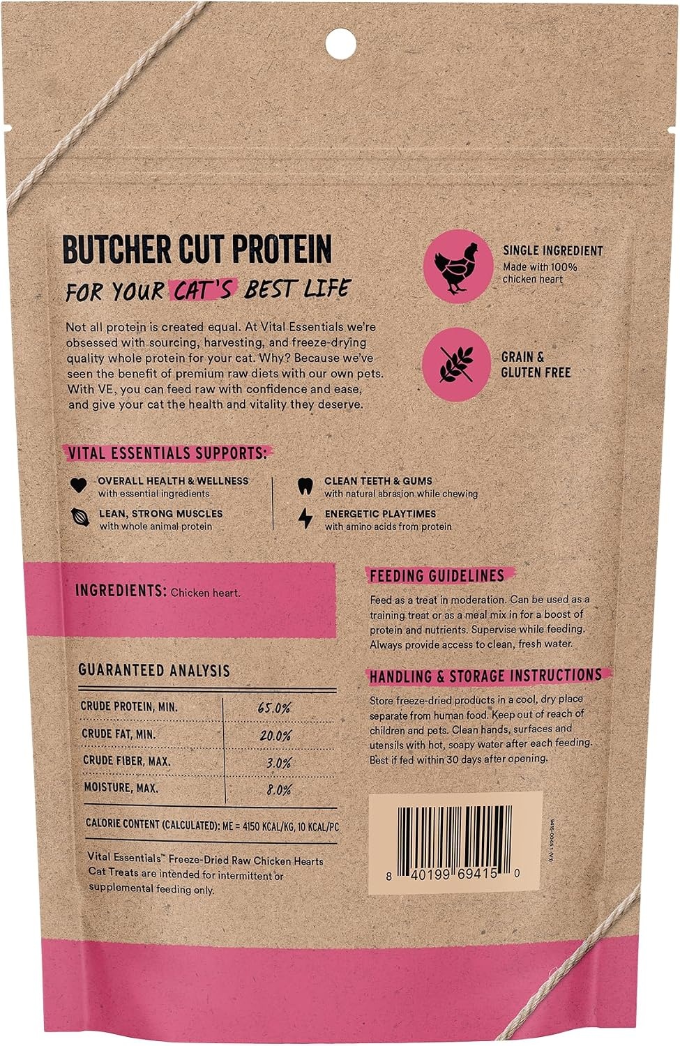 image:imageVital Essentials Freeze Dried Raw Chicken Hearts Cat Treats 08 oz Bag Single Ingredient Premium Quality Protein GrainFree USA Made with US amp Globally Sourced IngredientsChicken