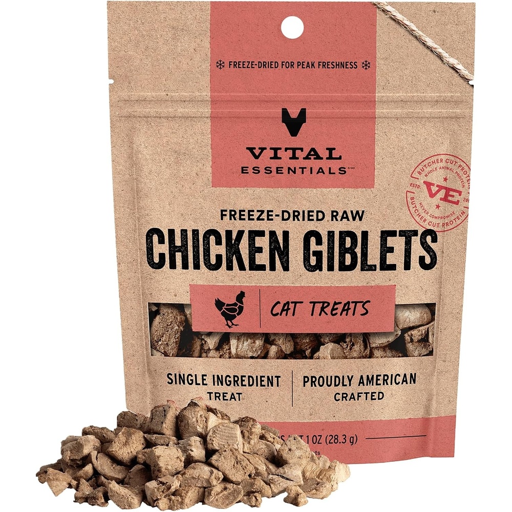 image:imageVital Essentials Freeze Dried Cat Treats Duck Liver 09 oz Bag Single Ingredient Premium Quality Protein Grain Free Healthy Treats USA Made with US amp Globally Sourced IngredientsChicken Giblets