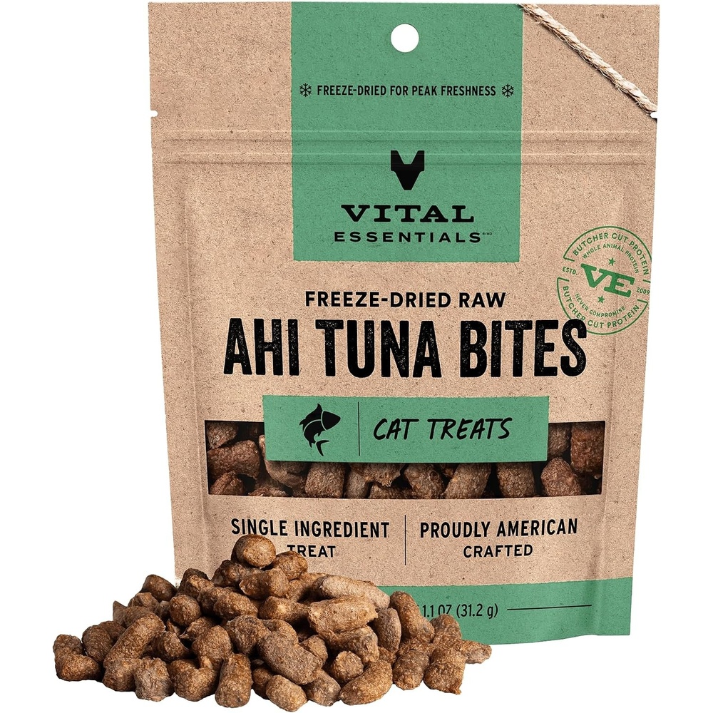 image:imageVital Essentials Freeze Dried Cat Treats Rabbit Bites 09 oz Bag Crunchy Single Ingredient Premium Quality Protein Grain Free USA Made with US amp Globally Sourced IngredientsAhi Tuna