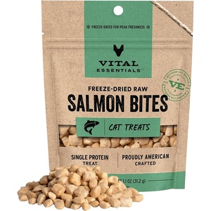 Vital Essentials Freeze Dried Cat Treats, Rabbit Bites, 0.9 oz Bag | Crunchy, Single Ingredient, Premium Quality Protein, Grain Free, USA Made with U.S. & Globally Sourced Ingredients(Salmon)