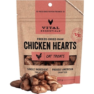 Vital Essentials Freeze Dried Raw Chicken Hearts Cat Treats, 0.8 oz Bag | Single Ingredient, Premium Quality Protein, Grain-Free, USA Made with U.S. & Globally Sourced Ingredients(Chicken)