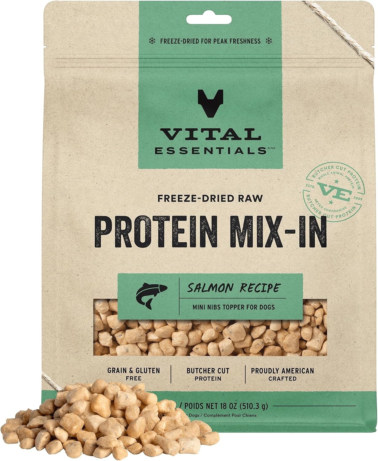 image:imageVital Essentials Freeze Dried Dog Food Topper Chicken Mini Nibs 18 oz BagSalmon