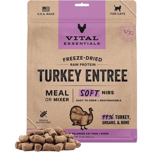 Vital Essentials Freeze Dried Cat Food, Pork Nibs, 12 oz Bag(Turkey)