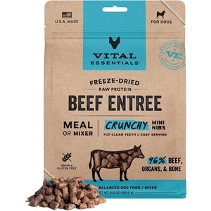 Vital Essentials Freeze Dried Dog Food, Beef Mini Nibs, 5.5 oz Bag(Beef)