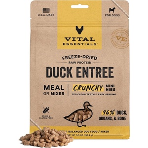 Vital Essentials Freeze Dried Dog Food, Beef Mini Nibs, 5.5 oz Bag(Duck)