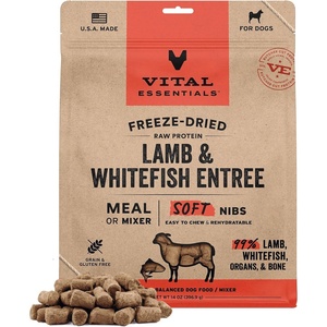 Vital Essentials Freeze Dried Dog Food, Beef Nibs, 14 oz Bag(Lamb & Whitefish)