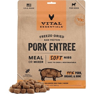 Vital Essentials Freeze Dried Dog Food, Beef Nibs, 14 oz Bag(Pork)