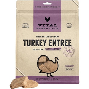 Vital Essentials Freeze Dried Dog Food, Duck Mini Patties, 14 oz Bag(Turkey)