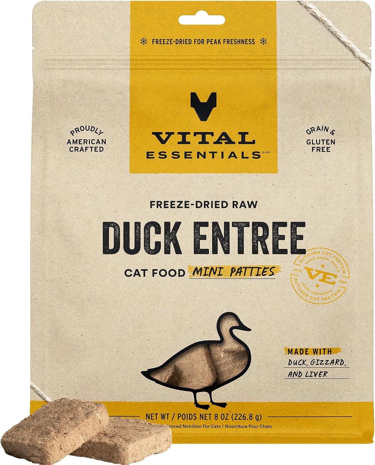 image:imageVital Essentials Freeze Dried Cat Food Chicken Mini Patties 8 oz BagDuck