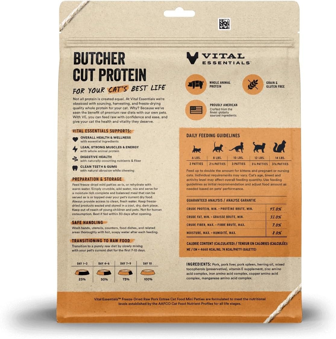 image:imageVital Essentials Freeze Dried Cat Food Chicken Mini Patties 8 oz BagPork