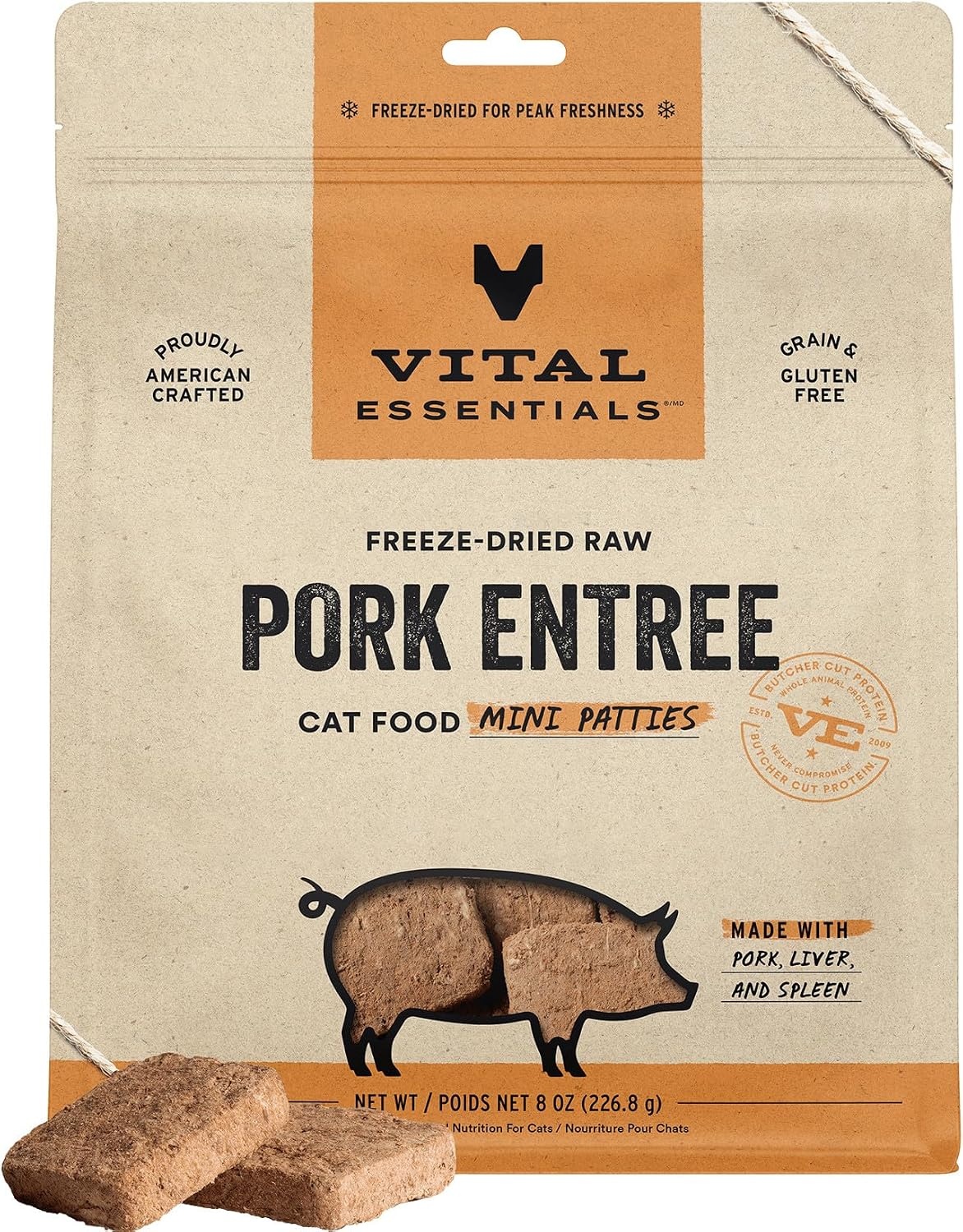 image:imageVital Essentials Freeze Dried Cat Food Chicken Mini Patties 8 oz BagPork