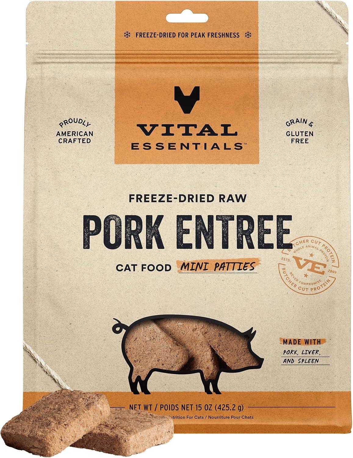 image:imageVital Essentials Freeze Dried Cat Food Chicken Mini Patties 8 oz BagPork