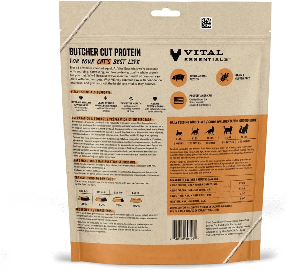 image:imageVital Essentials Freeze Dried Cat Food Chicken Mini Patties 8 oz BagPork