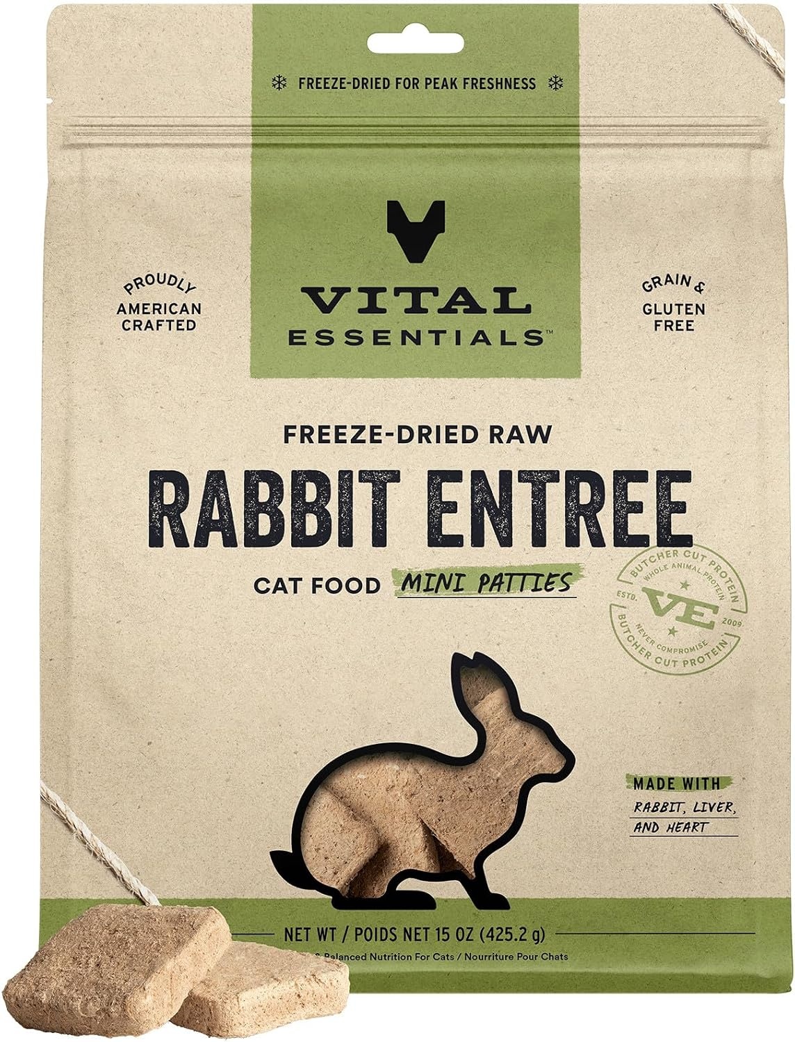 image:imageVital Essentials Freeze Dried Cat Food Chicken Mini Patties 8 oz BagRabbit