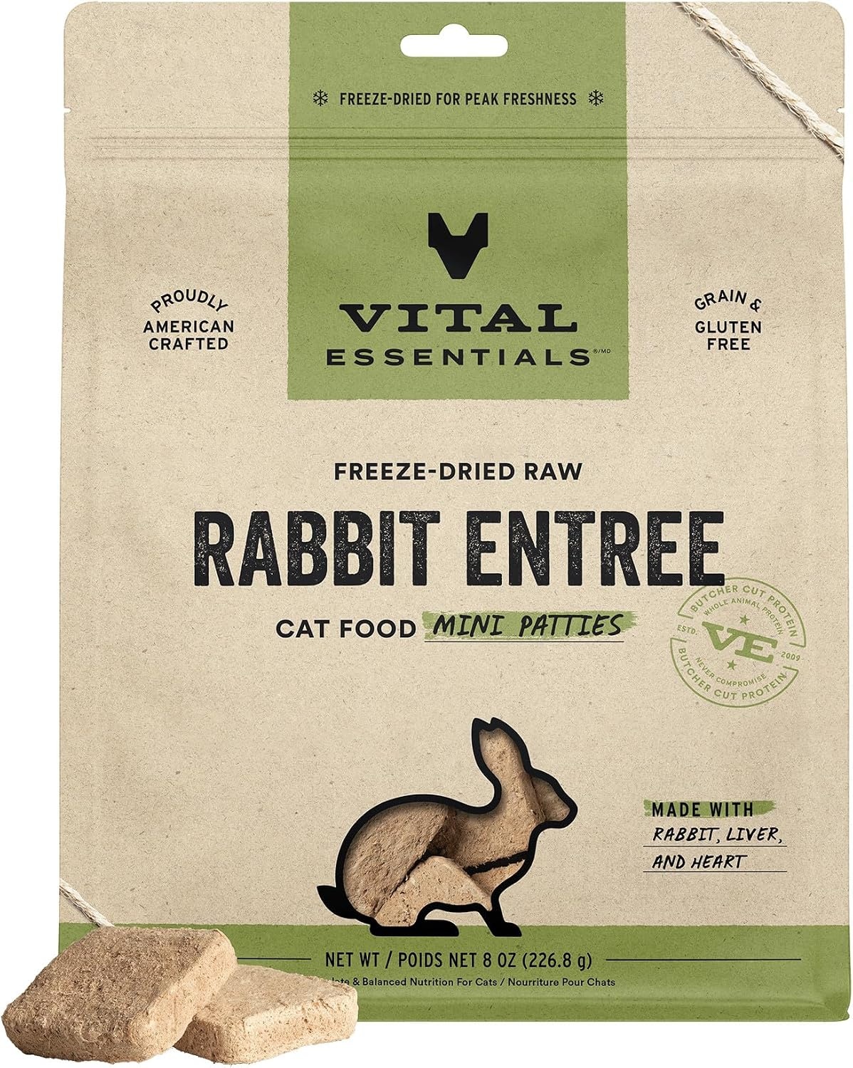 image:imageVital Essentials Freeze Dried Cat Food Chicken Mini Patties 8 oz BagRabbit