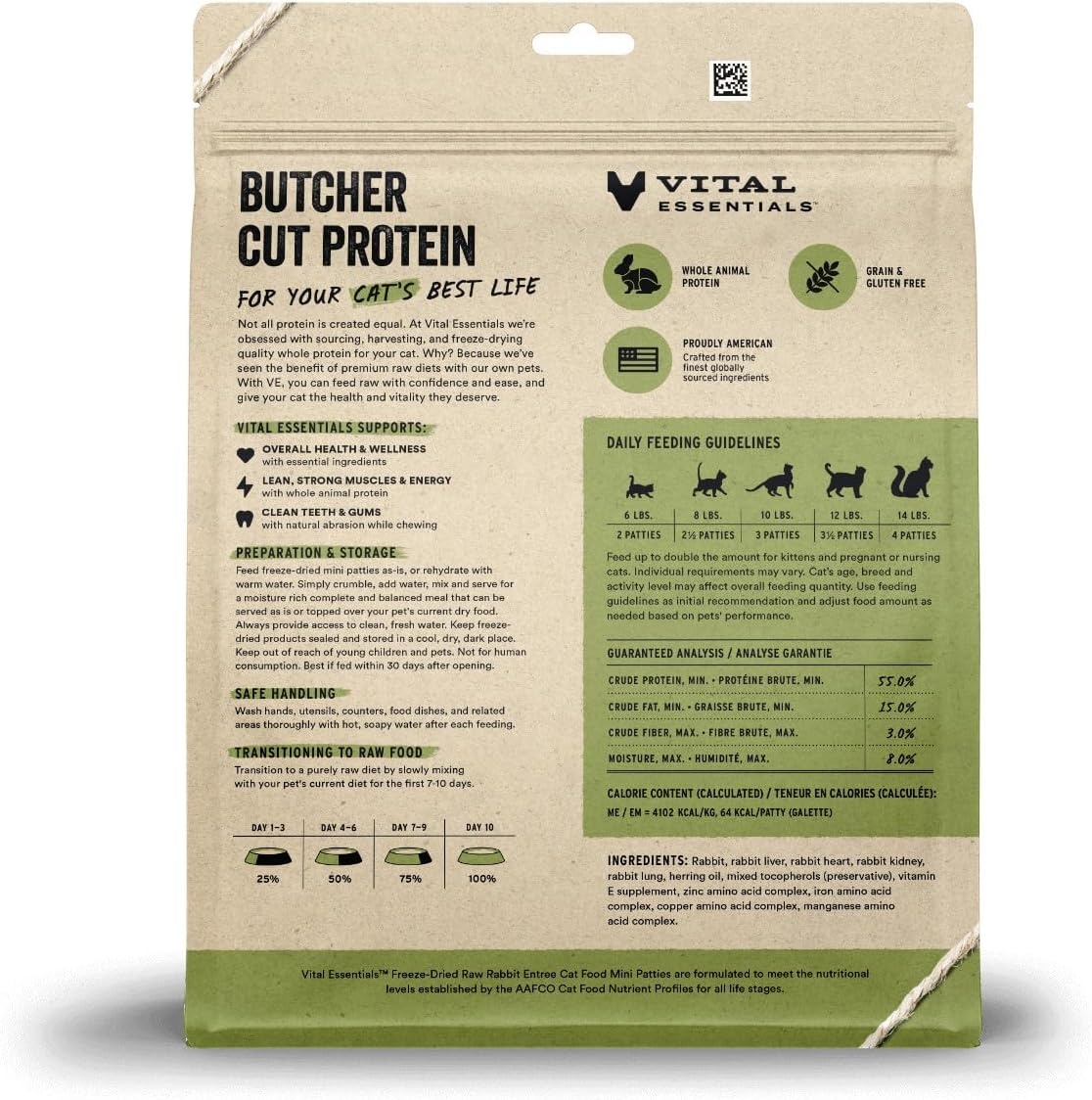 image:imageVital Essentials Freeze Dried Cat Food Chicken Mini Patties 8 oz BagRabbit