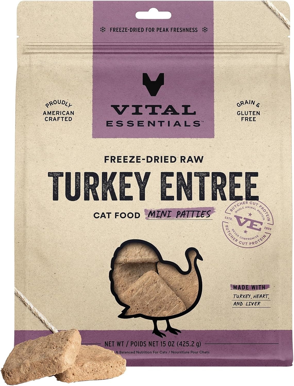 image:imageVital Essentials Freeze Dried Cat Food Chicken Mini Patties 8 oz BagTurkey