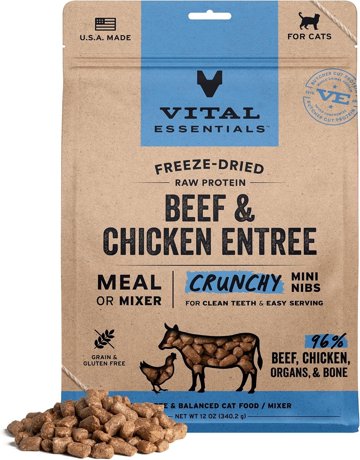image:imageVital Essentials Freeze Dried Cat Food Duck Mini Nibs 12 oz BagBeef Chicken