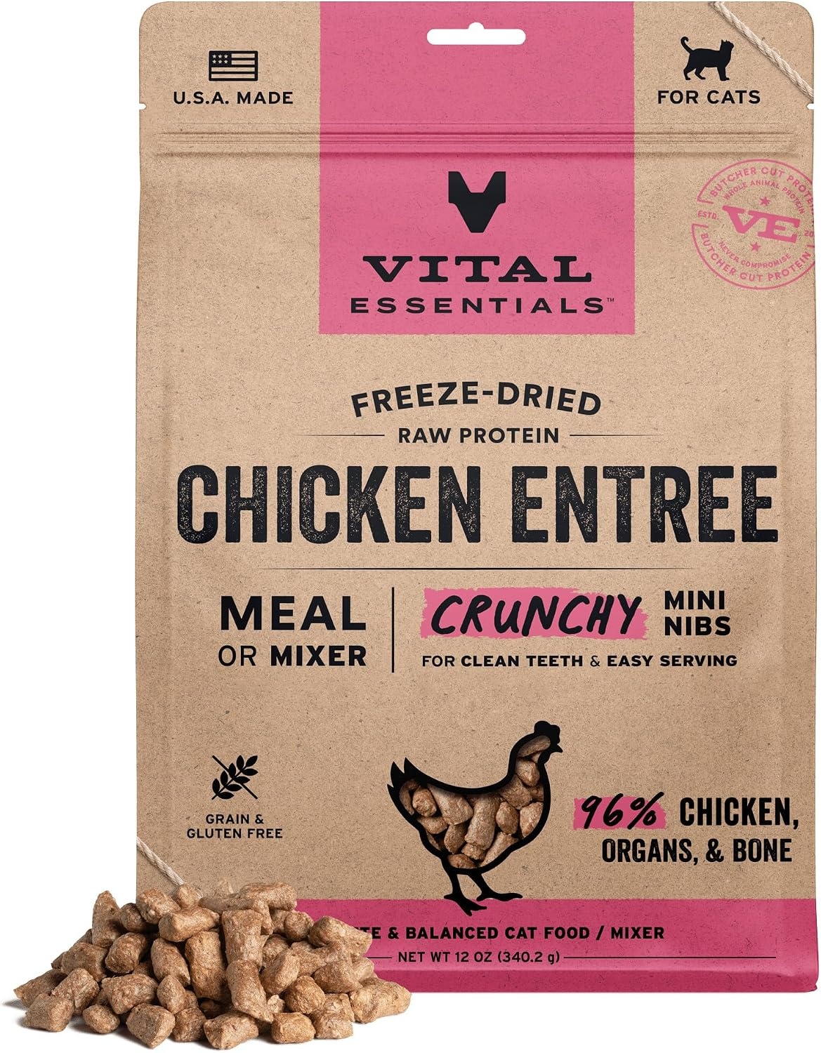 image:imageVital Essentials Freeze Dried Cat Food Duck Mini Nibs 12 oz BagChicken