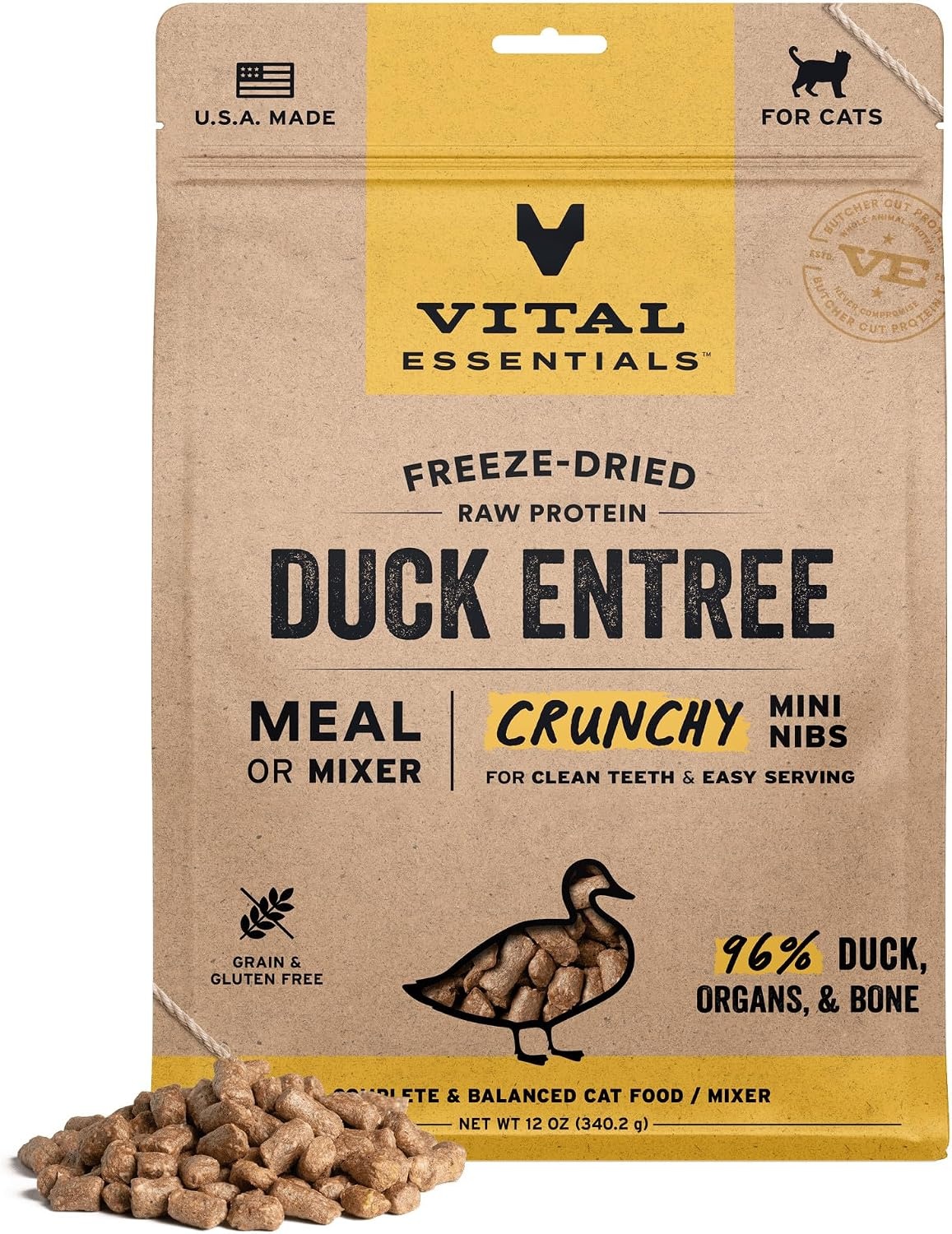 image:imageVital Essentials Freeze Dried Cat Food Duck Mini Nibs 12 oz BagDuck