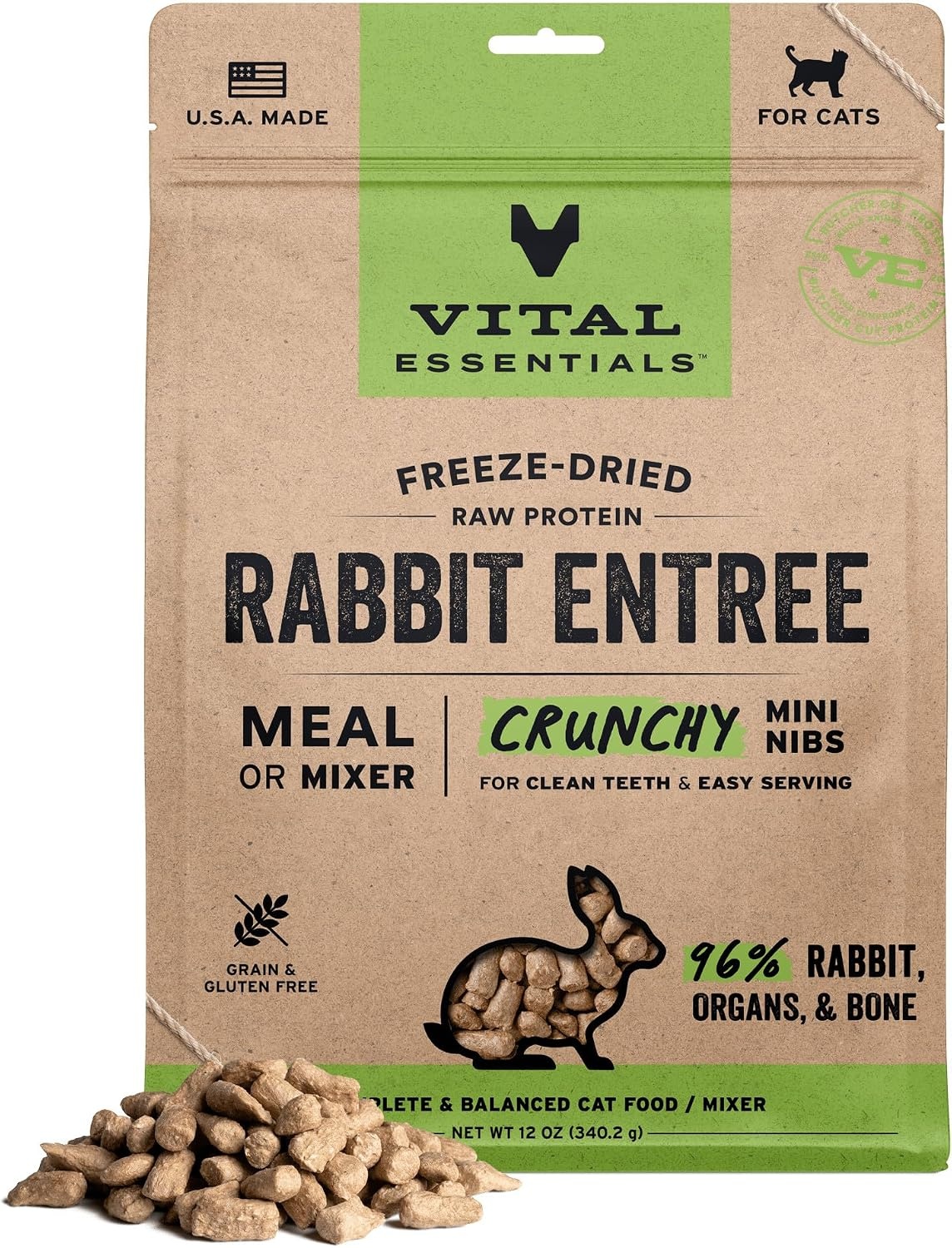 image:imageVital Essentials Freeze Dried Cat Food Duck Mini Nibs 12 oz BagRabbit