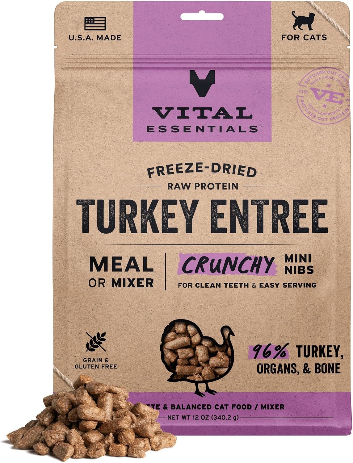 image:imageVital Essentials Freeze Dried Cat Food Duck Mini Nibs 12 oz BagTurkey