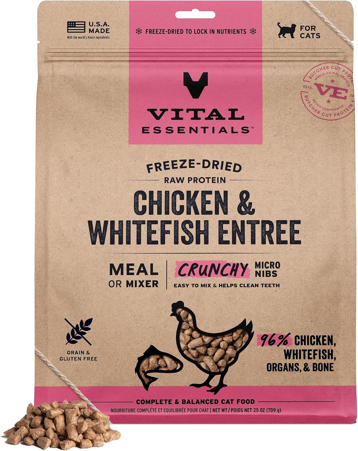 image:imageVital Essentials Freeze Dried Cat Food Pork amp Lamb Nibs 12 oz BagChicken Whitefish