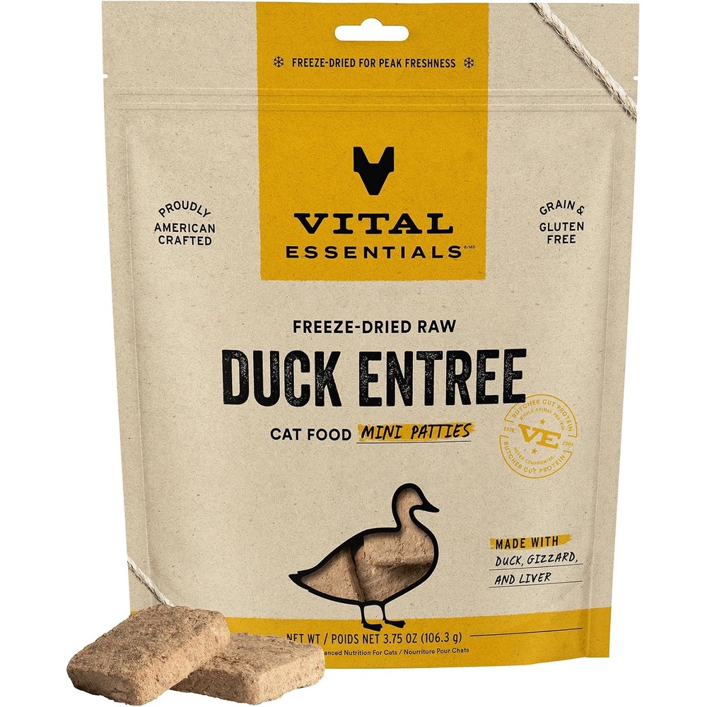 image:imageVital Essentials Freeze Dried Cat Food Chicken Mini Patties 8 oz BagDuck