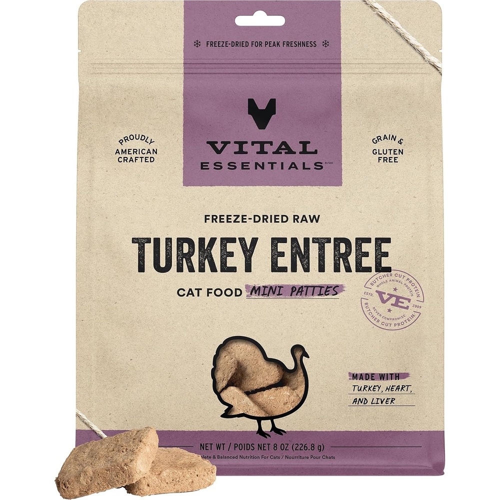 image:imageVital Essentials Freeze Dried Cat Food Chicken Mini Patties 8 oz BagTurkey