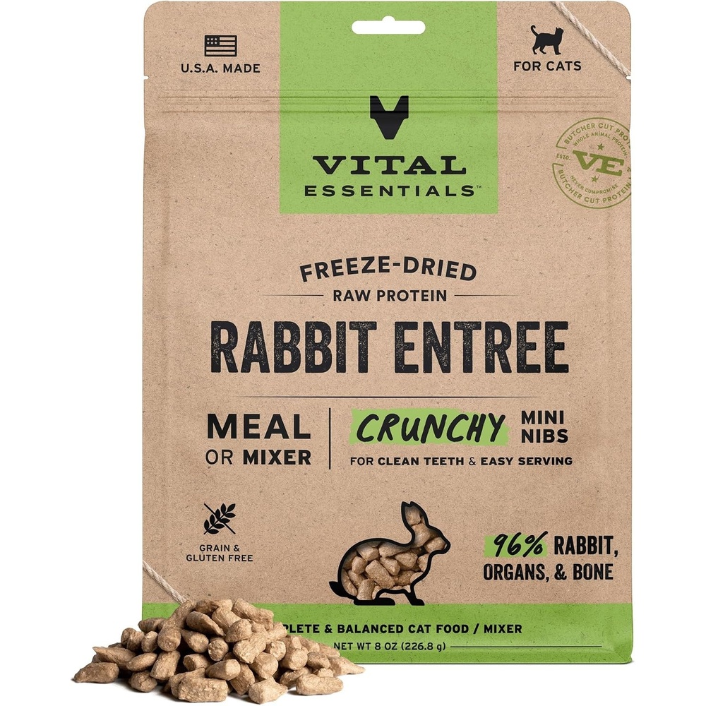 image:imageVital Essentials Freeze Dried Cat Food Duck Mini Nibs 12 oz BagRabbit