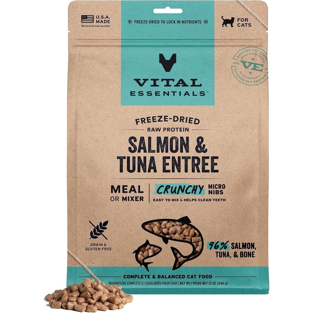 image:imageVital Essentials Freeze Dried Cat Food Pork amp Lamb Nibs 12 oz BagSalmon Tuna