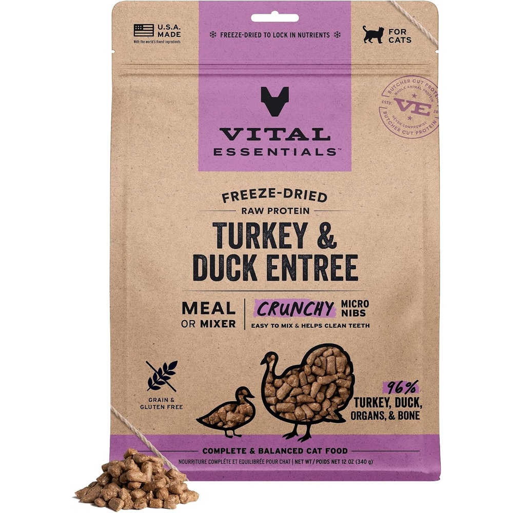image:imageVital Essentials Freeze Dried Cat Food Pork amp Lamb Nibs 12 oz BagTurkey Duck