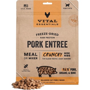 Vital Essentials Freeze Dried Cat Food, Duck Mini Nibs, 12 oz Bag(Pork)