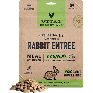 Vital Essentials Freeze Dried Cat Food, Duck Mini Nibs, 12 oz Bag(Rabbit)