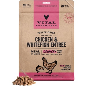Vital Essentials Freeze Dried Cat Food, Pork & Lamb Nibs, 12 oz Bag(Chicken & Whitefish)