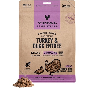 Vital Essentials Freeze Dried Cat Food, Pork & Lamb Nibs, 12 oz Bag(Turkey & Duck)